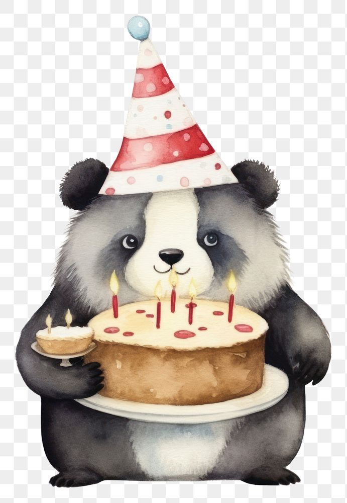 PNG Party individual panda holding cake dessert food hat. AI generated Image by rawpixel.