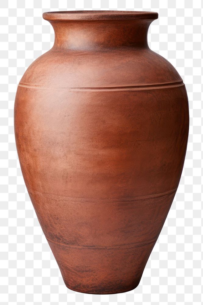 PNG  Antique brown tall clay pot pottery vase urn. AI generated Image by rawpixel.