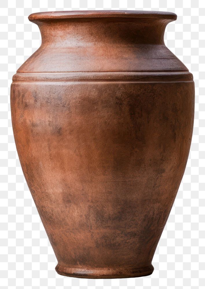 PNG  Antique brown tall clay pot pottery vase urn. AI generated Image by rawpixel.