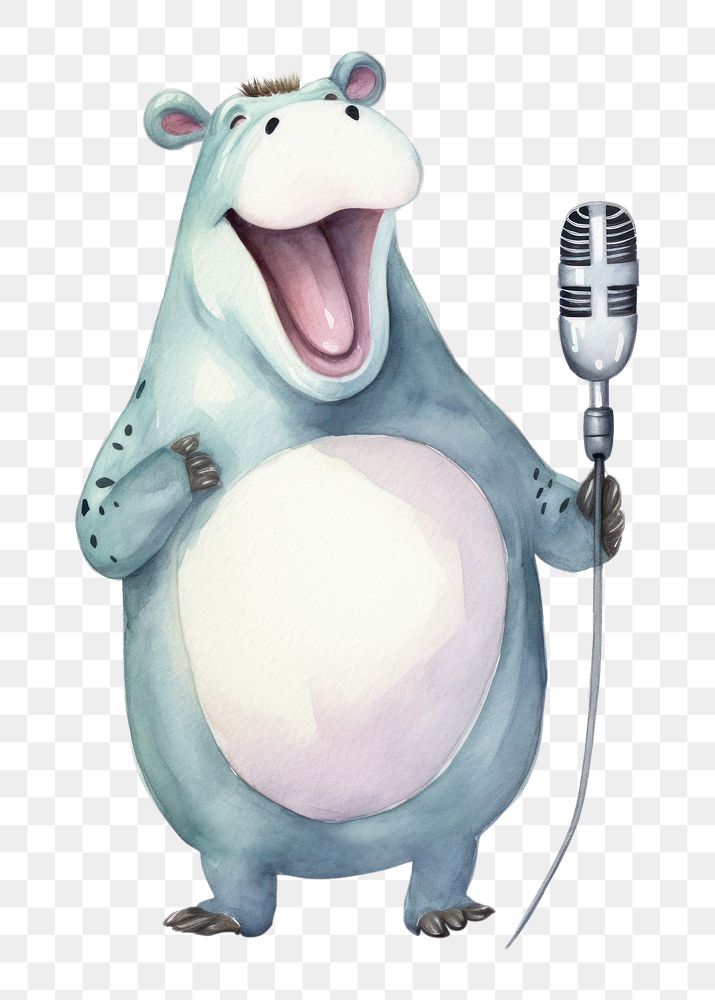 PNG Hippopotamus microphone animal white background. AI generated Image by rawpixel.
