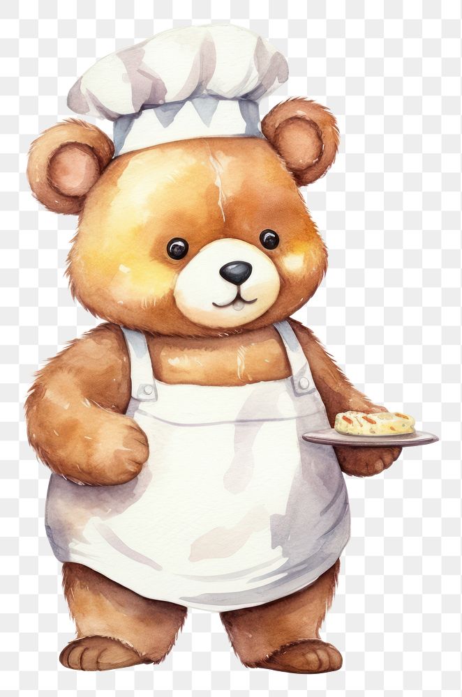 PNG Bear wearing chef costume cartoon cute food. 