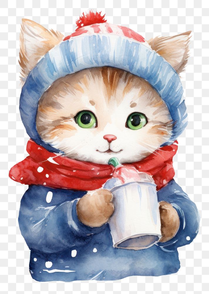 PNG Cat drinking milk mammal snow pet. AI generated Image by rawpixel.