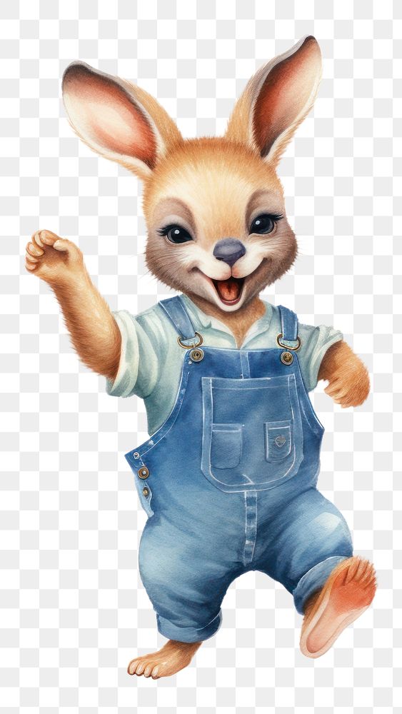 PNG Kangaroos wearing jeans overalls cartoon mammal animal. 