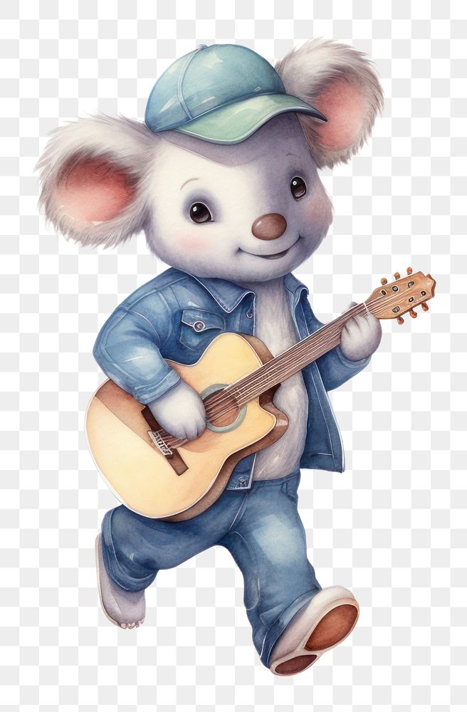 PNG Koalas wearing jeans overalls cartoon guitar cute. AI generated Image by rawpixel.