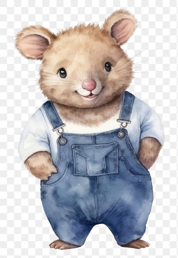 PNG Wombats wearing jeans overalls rat cartoon rodent. 