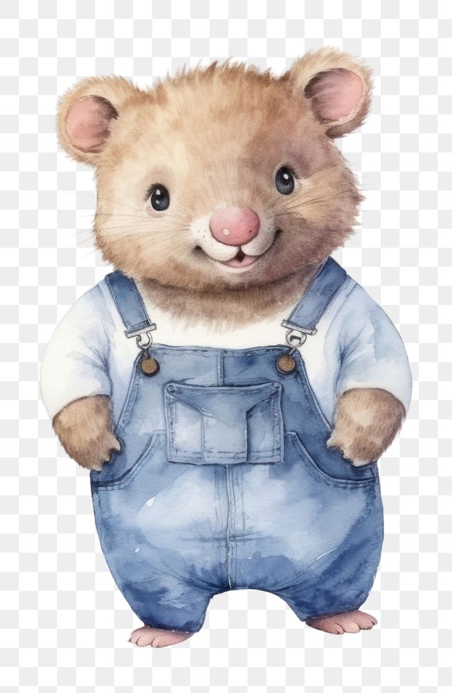 PNG Wombats wearing jeans overalls rat cartoon rodent. 