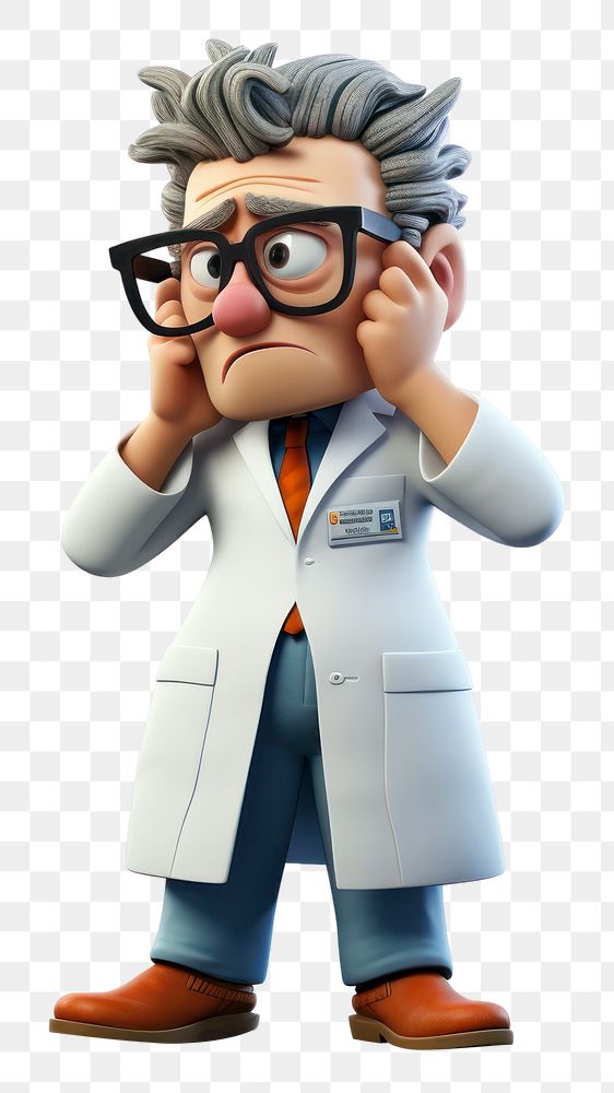 PNG Stressed scientist cartoon person stethoscope. AI generated Image by rawpixel.