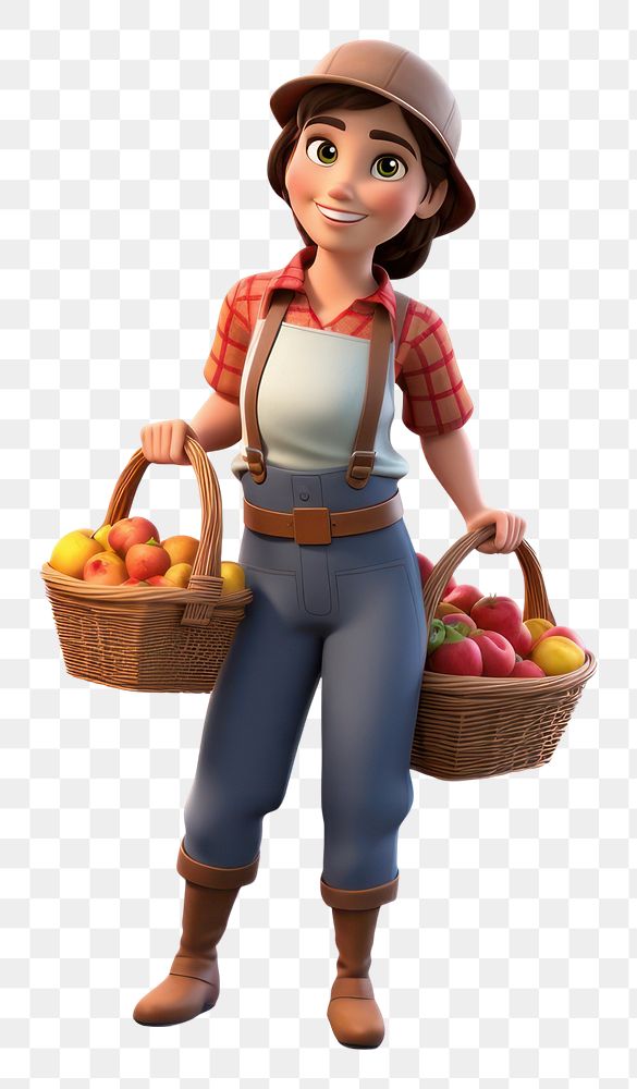 PNG Farmer woman smiling cartoon basket. AI generated Image by rawpixel.
