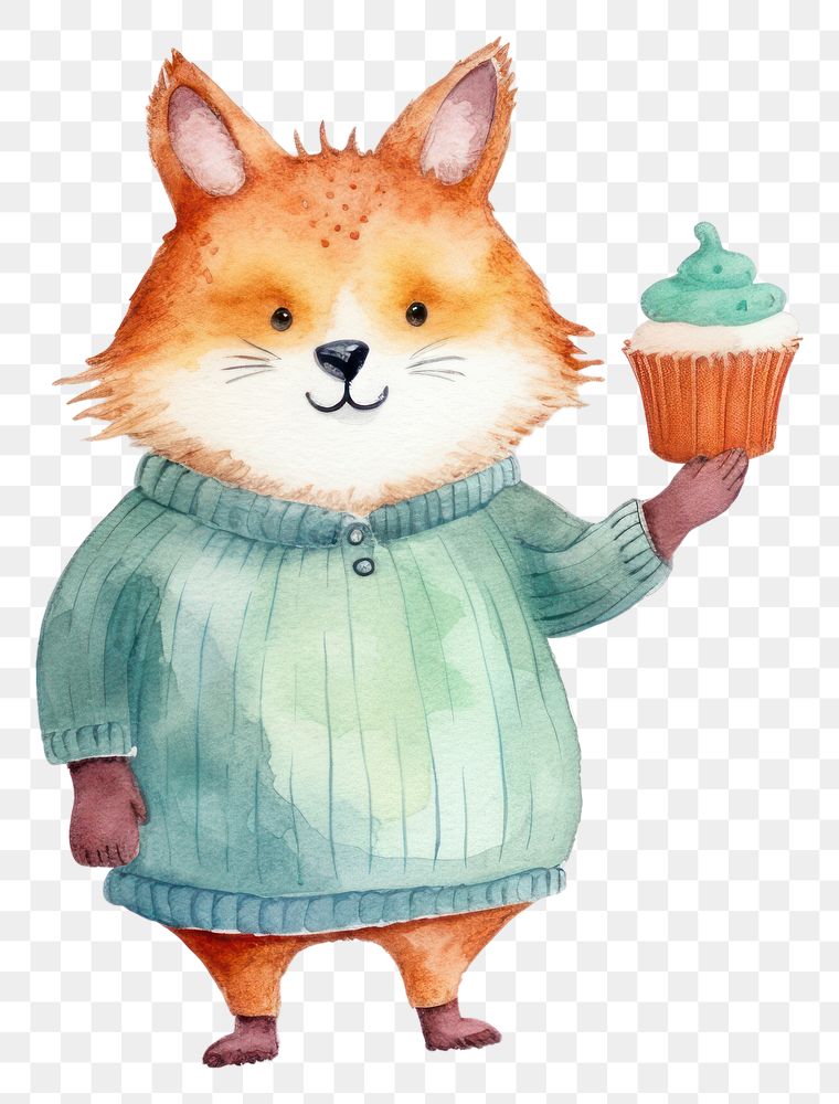 PNG Fox holding cupcake mammal animal  