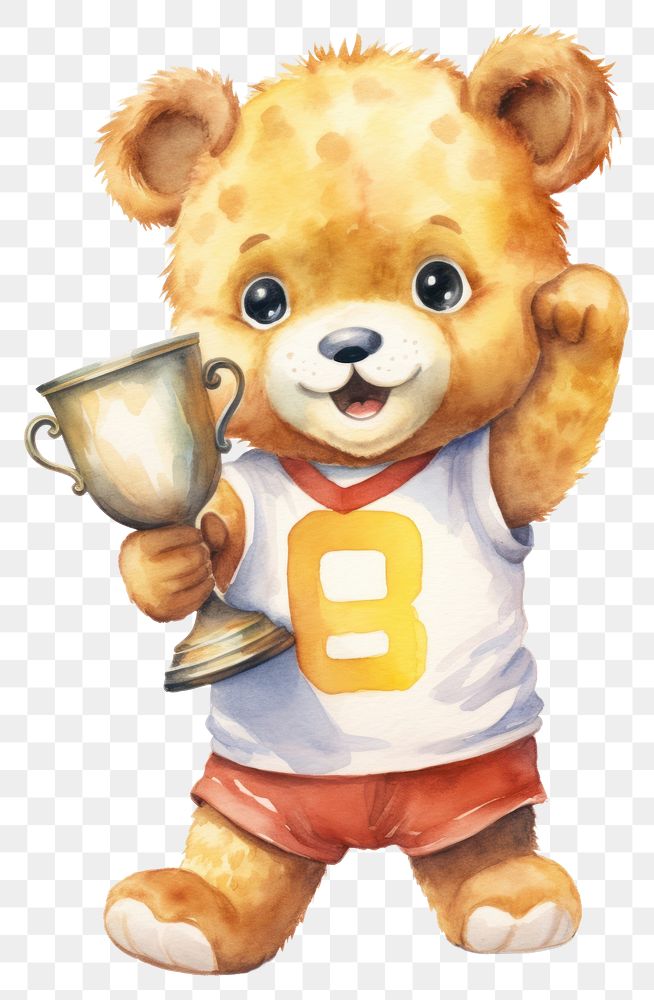 PNG Bear holding trophy cute. 