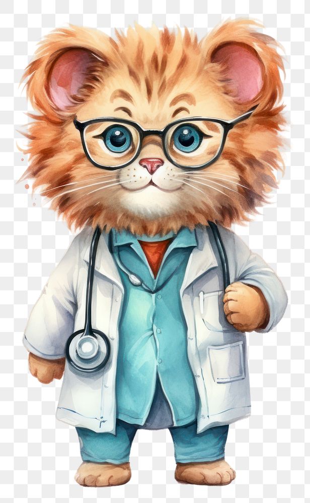 PNG Lion doctor glasses cute representation. AI generated Image by rawpixel.