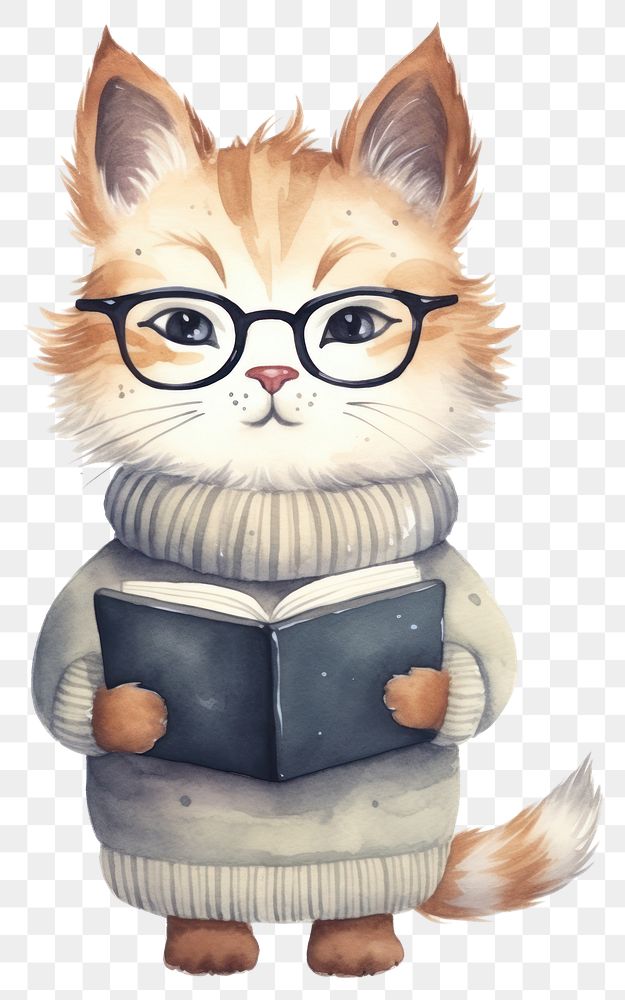 PNG Cat wearing glasses book publication cartoon. AI generated Image by rawpixel.