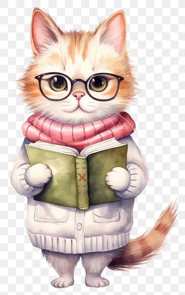 PNG Cat wearing glasses book publication drawing. 