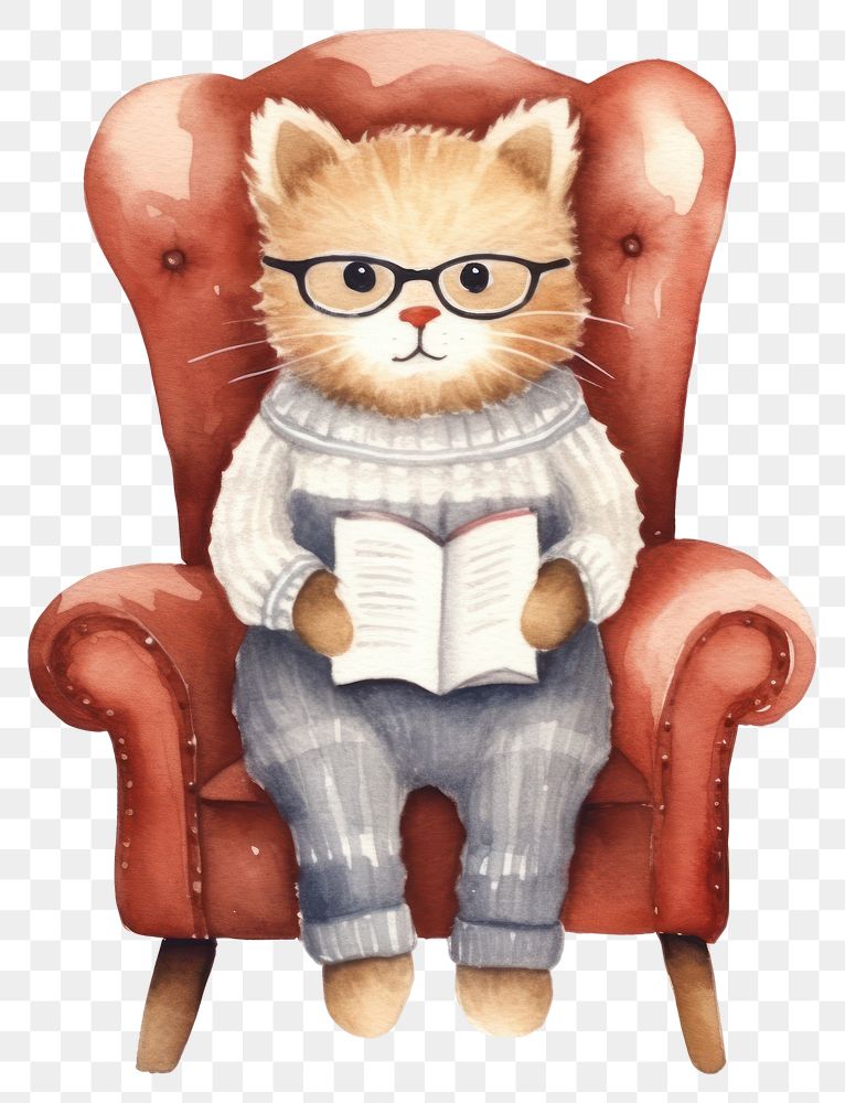 PNG Cat wearing glasses chair furniture armchair. AI generated Image by rawpixel.