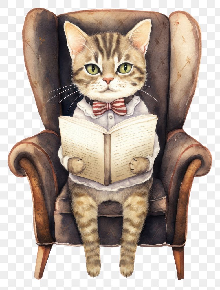 PNG Cat animal chair book. AI generated Image by rawpixel.