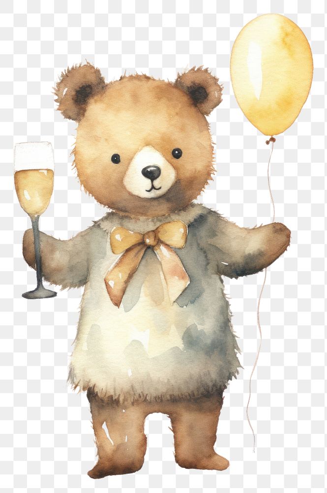 PNG Bear glass champagne balloon. AI generated Image by rawpixel.