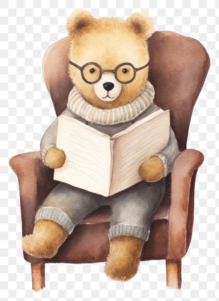 PNG Bear wearing glasses chair furniture armchair. AI generated Image by rawpixel.