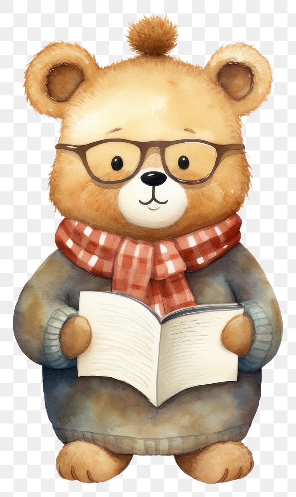 PNG Bear wearing glasses book publication cartoon. 