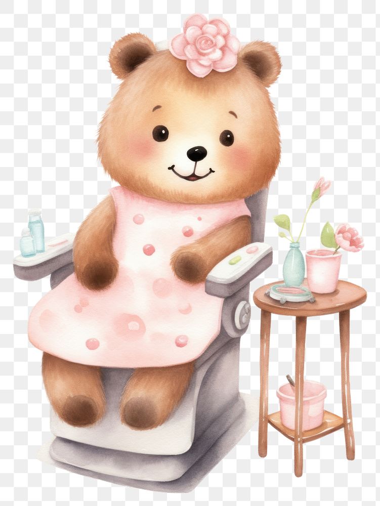 PNG Bear character beauty salon cartoon cute toy. 