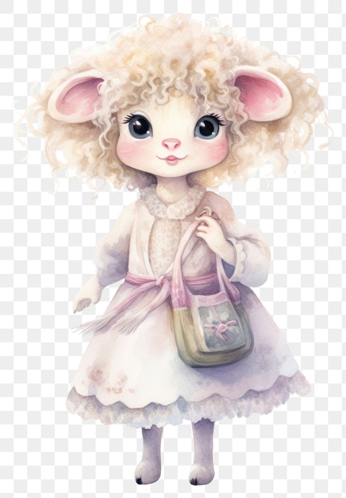 PNG Sheep character beauty salon cartoon doll cute. 