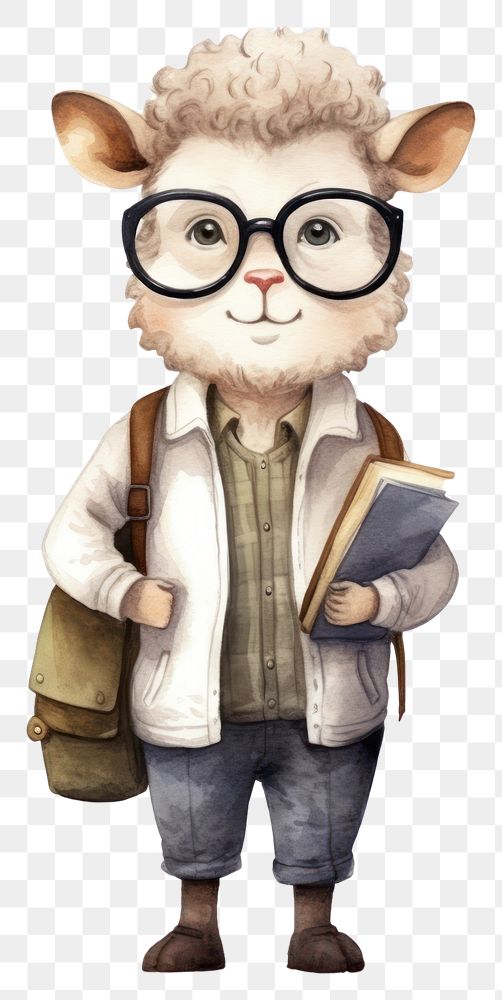 PNG Sheep student glasses cartoon white background. AI generated Image by rawpixel.