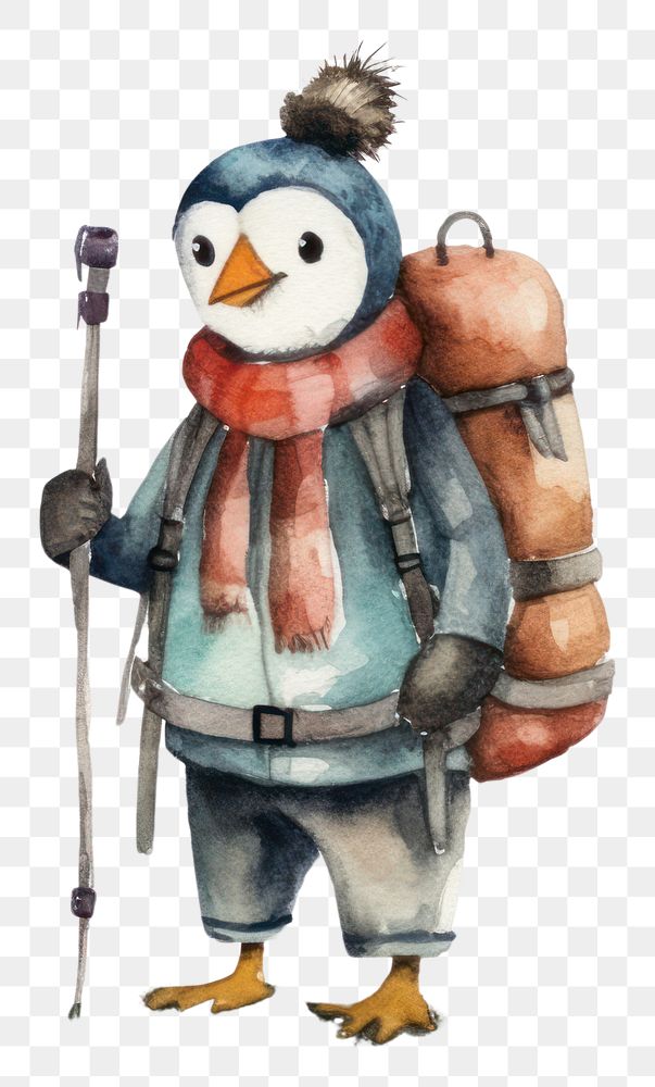 PNG Penguin backpacker cartoon white background representation. AI generated Image by rawpixel.