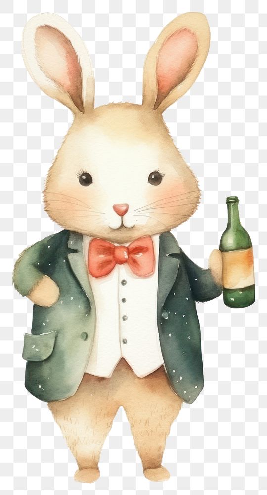 PNG Rabbit animal champagne cartoon. AI generated Image by rawpixel.
