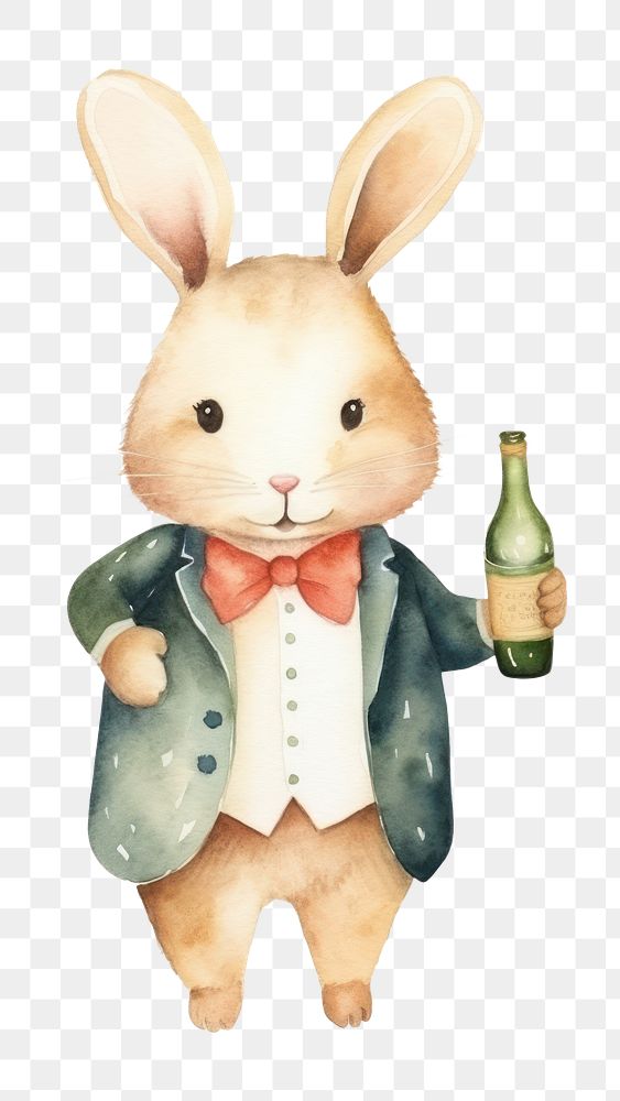 PNG Rabbit animal champagne cartoon. AI generated Image by rawpixel.