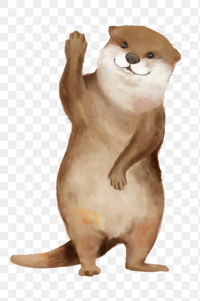 PNG waving otter watercolor element on transparent background 