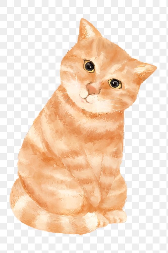 PNG ginger cat watercolor element on transparent background 