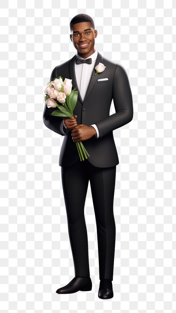 PNG Two black man holding wedding bouquet tuxedo flower adult. AI generated Image by rawpixel.