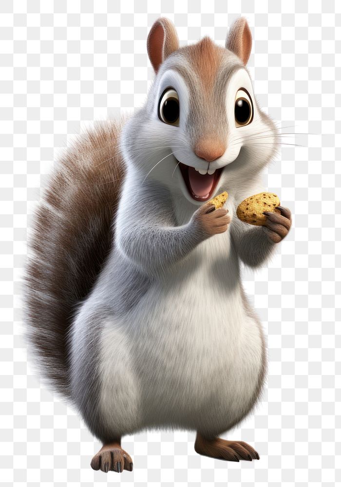 PNG Grey squirrel eating a nut cartoon animal rodent. AI generated Image by rawpixel.