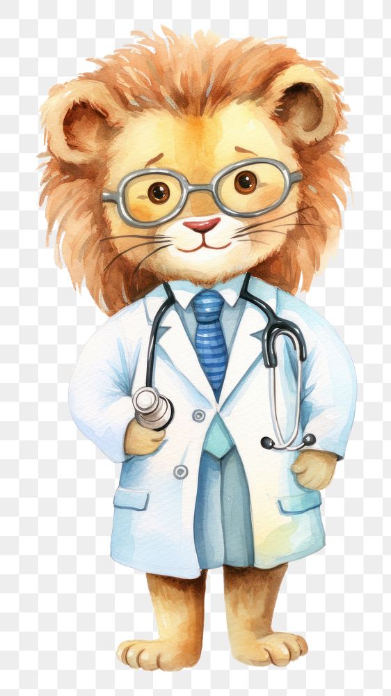 PNG A cute Doctor lion characters doctor veterinarian glasses. 