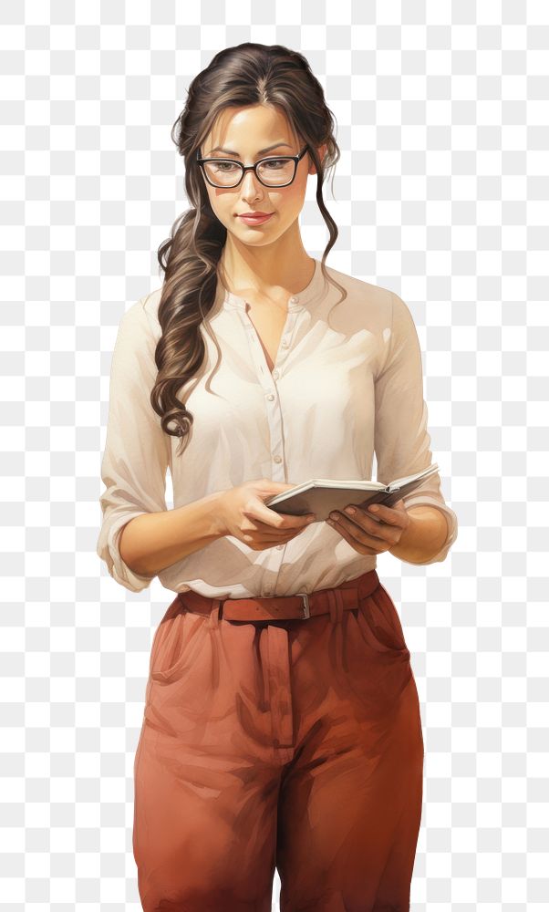 PNG Female teacher reading glasses blouse. AI generated Image by rawpixel.