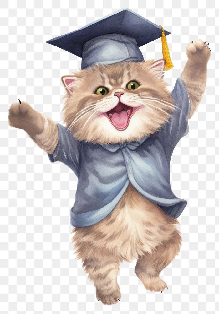 PNG Fluffy cat student graduation portrait mammal. AI generated Image by rawpixel.