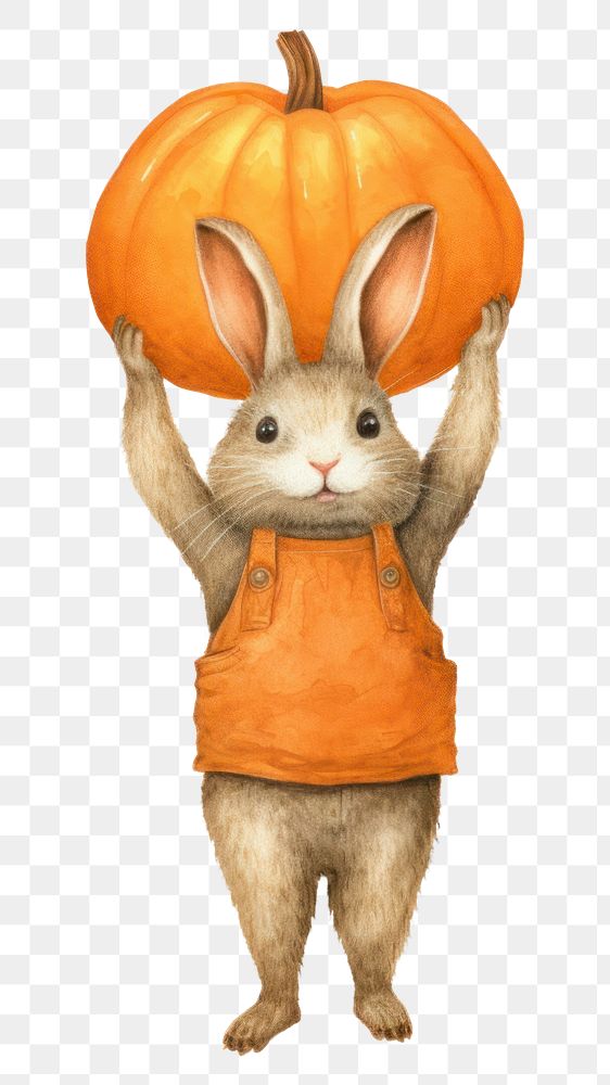 PNG Rabbit farmer pumpkin vegetable rodent. AI generated Image by rawpixel.