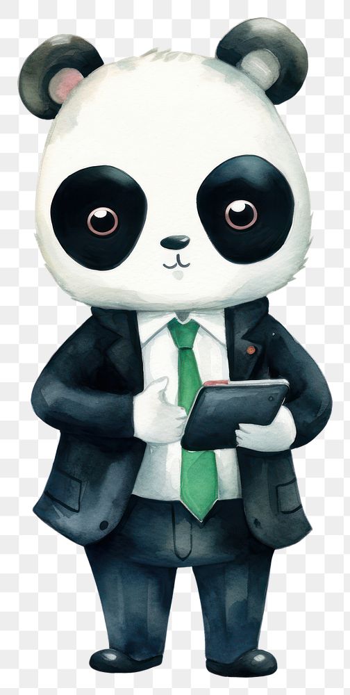 PNG A Panda wearing business suit holding cartoon animal. AI generated Image by rawpixel.