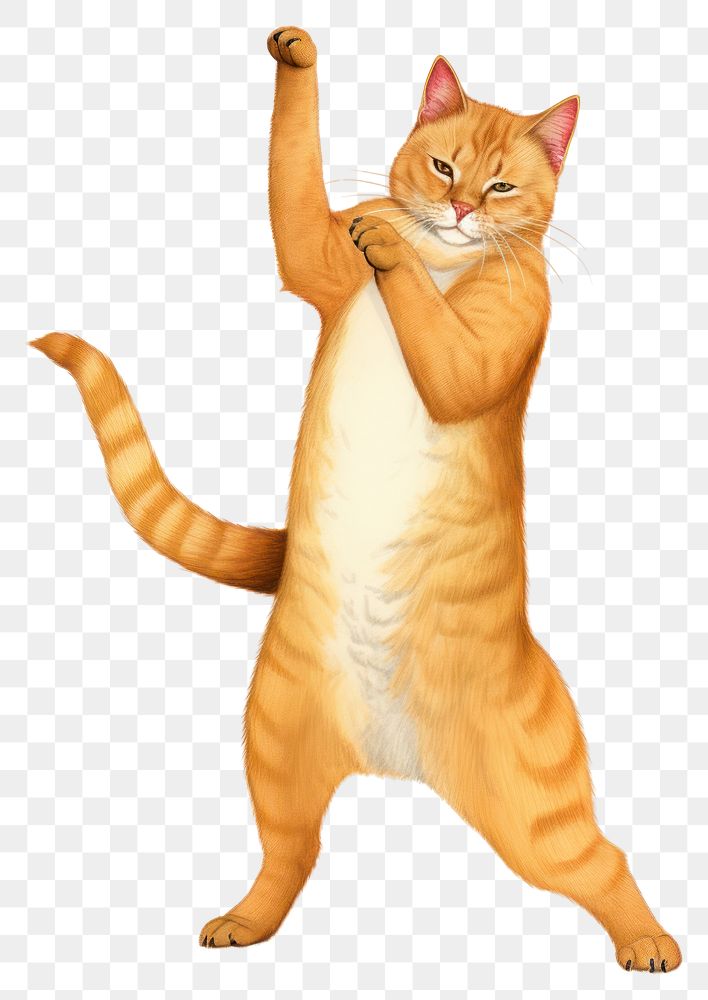 PNG Brown cat dancing mammal animal pet. AI generated Image by rawpixel.