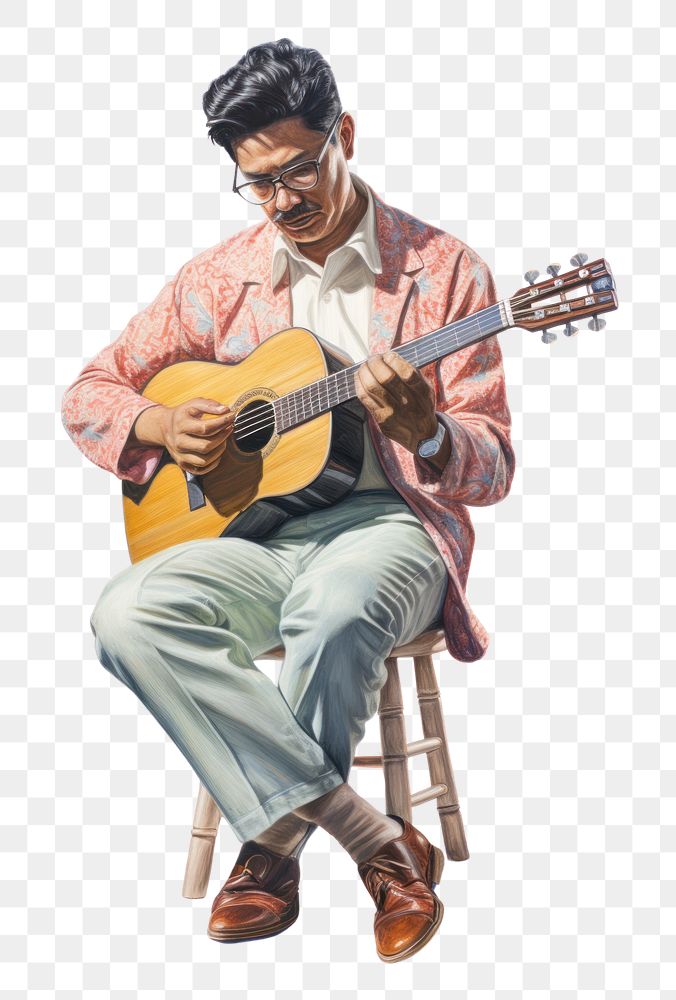 PNG Hispanic music teacher musician sitting guitar. 