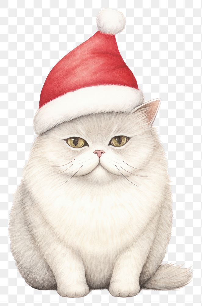 PNG Cat wearing a Santa hat drawing mammal animal. 