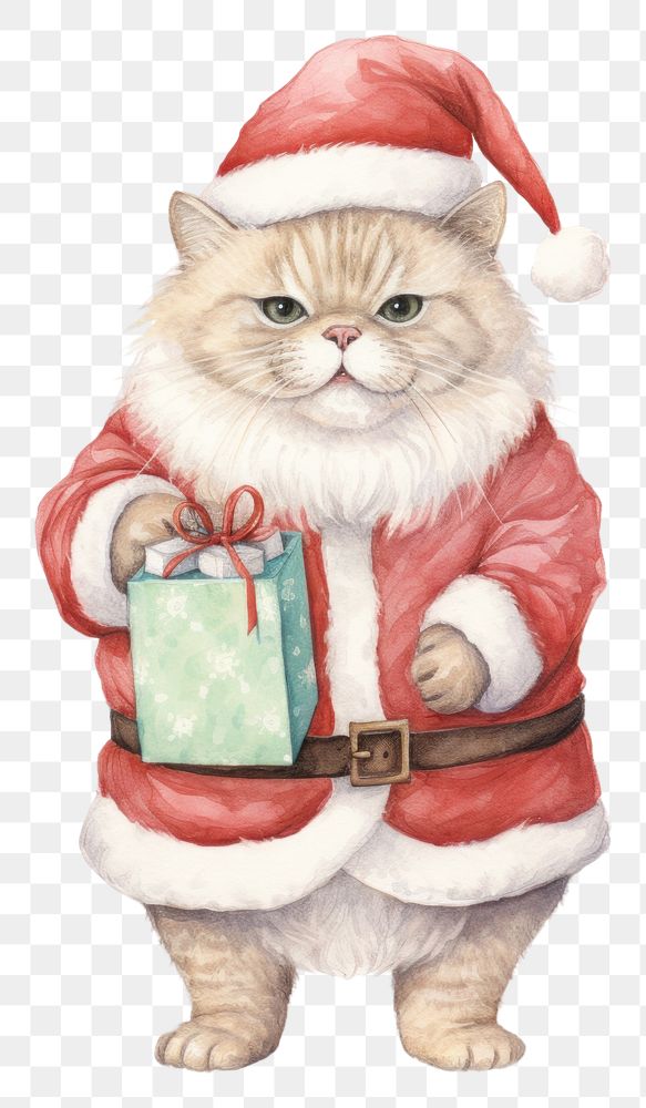 PNG Santa cat holding a gift bag mammal animal cute