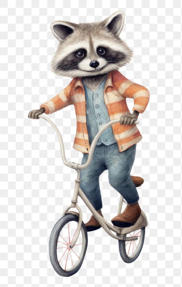 PNG Raccoon riding a unicycle raccoon vehicle drawing. AI generated Image by rawpixel.