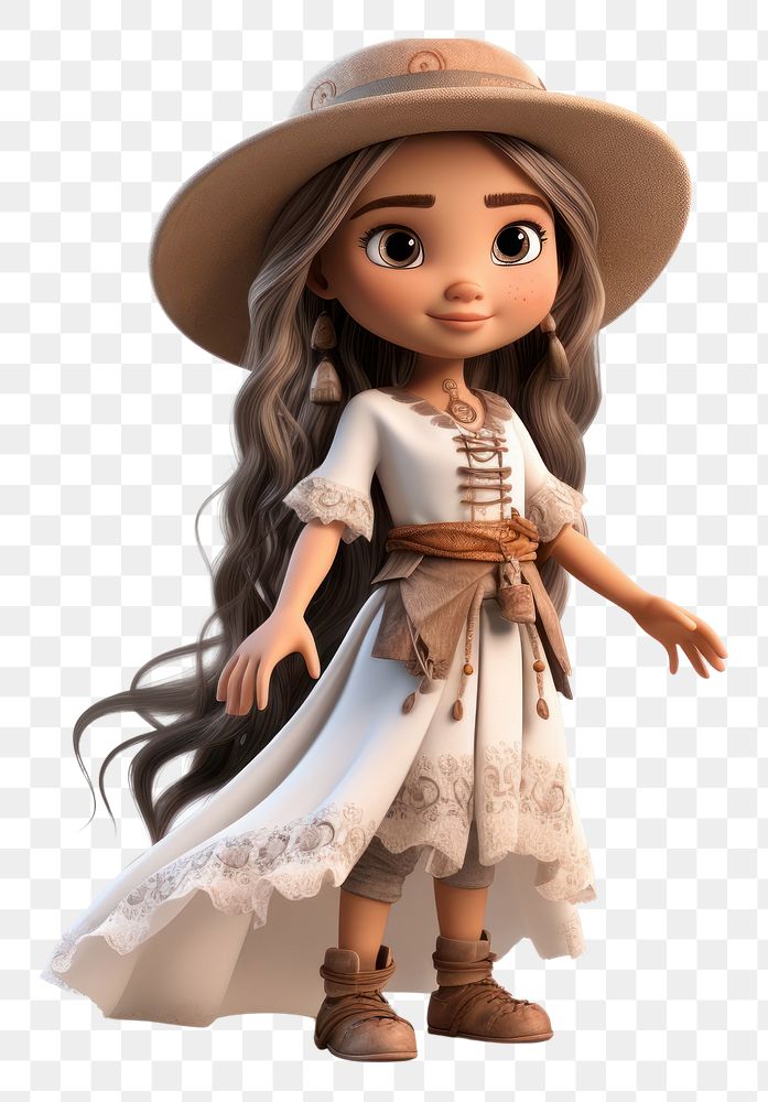 PNG Bohemian cartoon doll girl. 