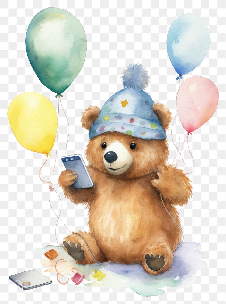 PNG Bear playing social media balloon party bear. AI generated Image by rawpixel.