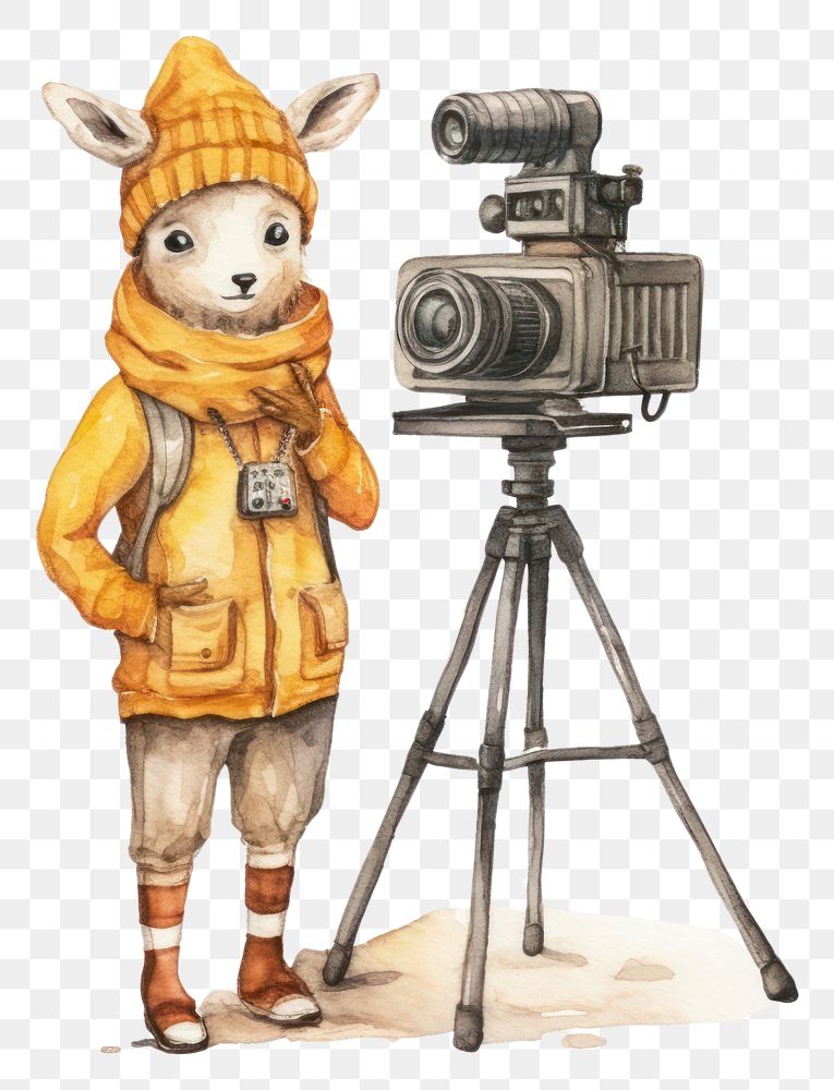 PNG Deer standing holding movie camera tripod white background representation. AI generated Image by rawpixel.