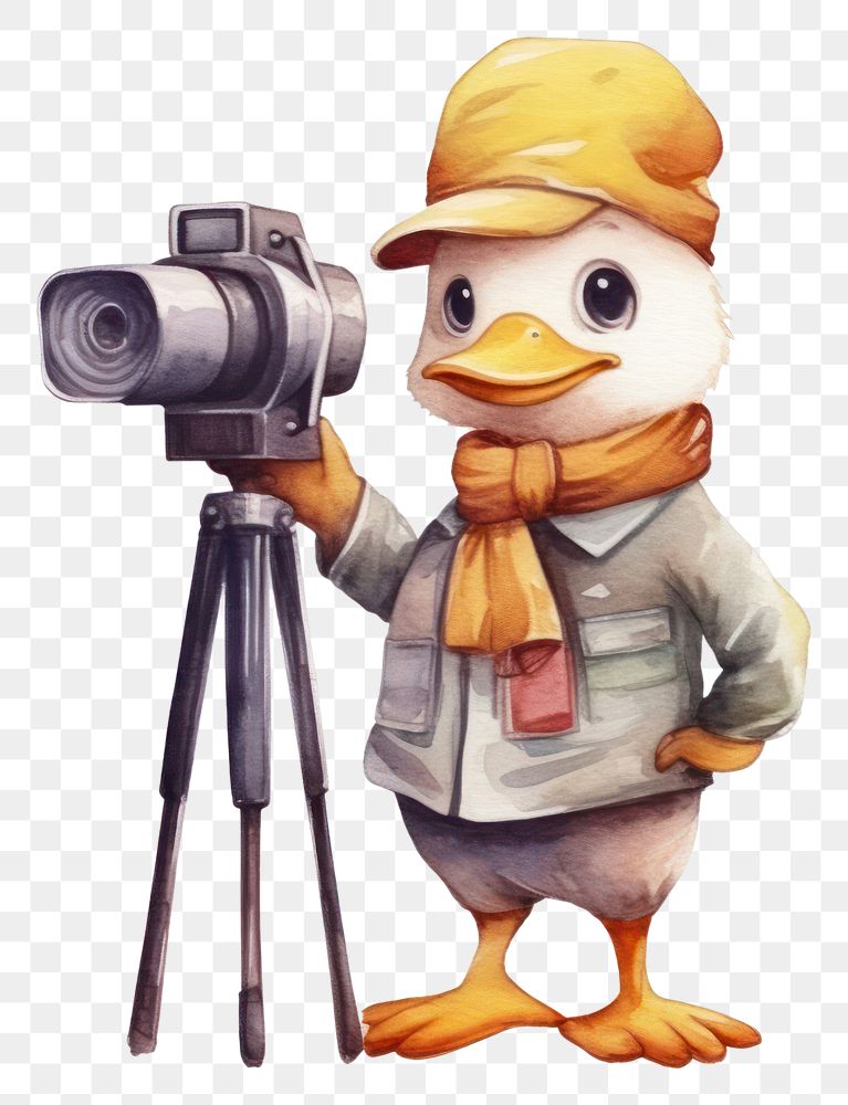 PNG Duck standing holding movie camera tripod duck representation. AI generated Image by rawpixel.