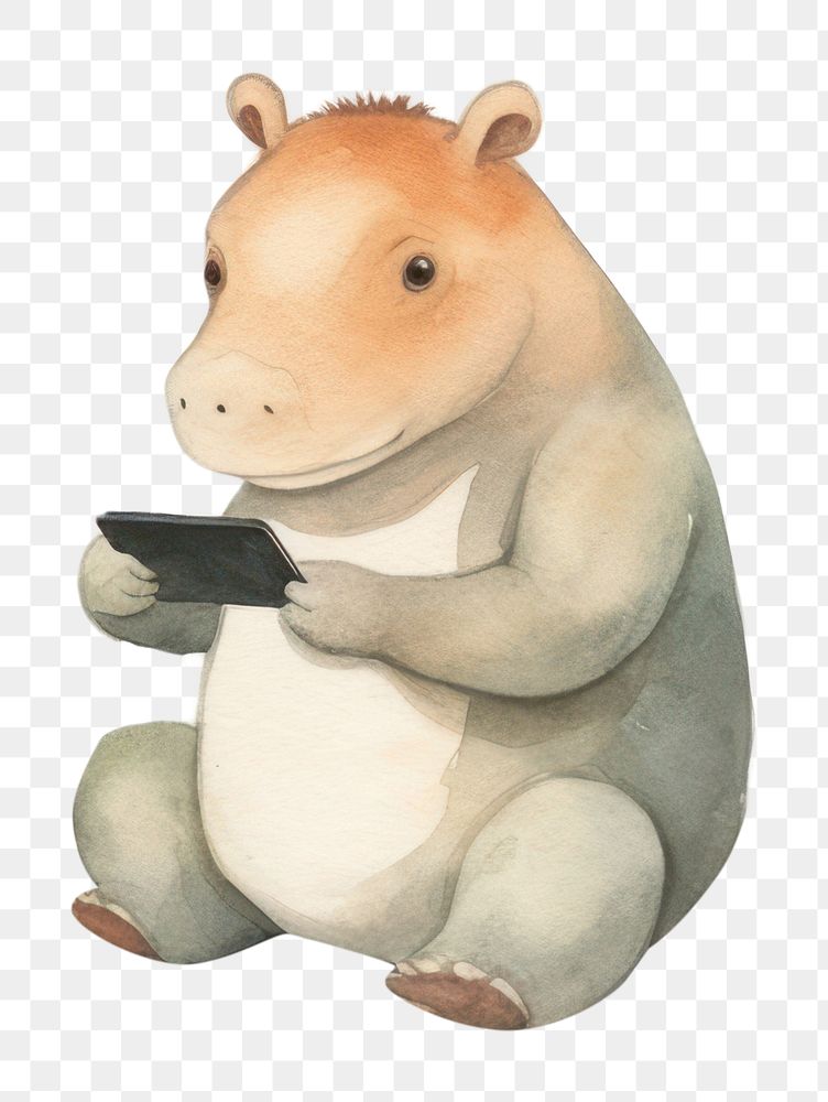 PNG Two hippos playing a social media device animal mammal rodent. AI generated Image by rawpixel.