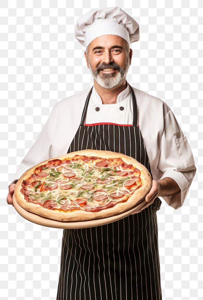 PNG Italian chef holding pizza food adult white background. AI generated Image by rawpixel.