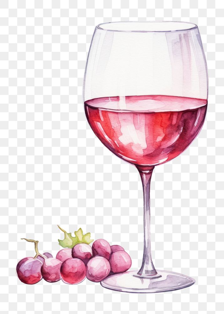 PNG  Wine glass watercolor drink white background refreshment. AI generated Image by rawpixel.