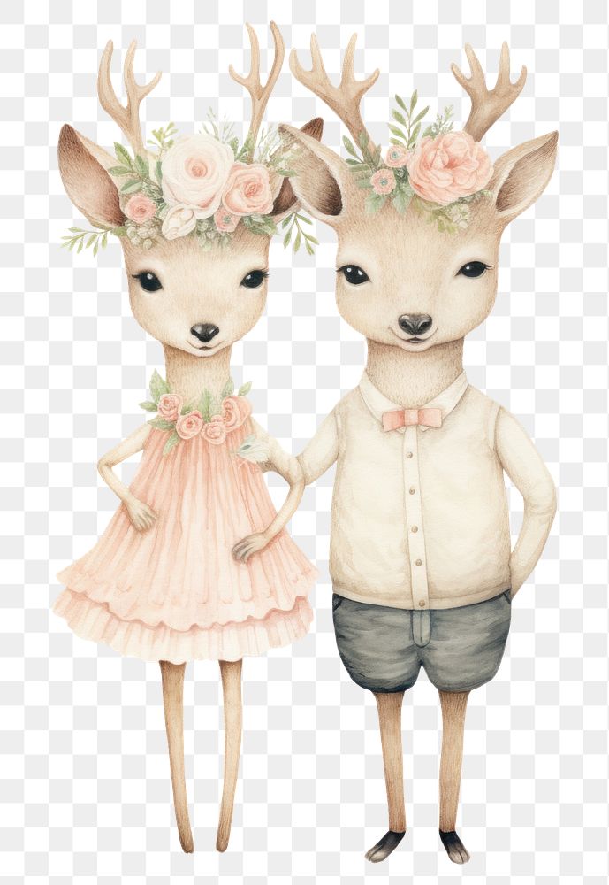 PNG  Couple deer costumes wedding dress drawing mammal animal. AI generated Image by rawpixel.